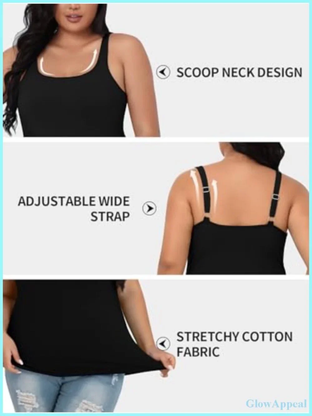 Plus Size Tank Top with Built-in Unpadded Shelf Bra Cotton Spandex